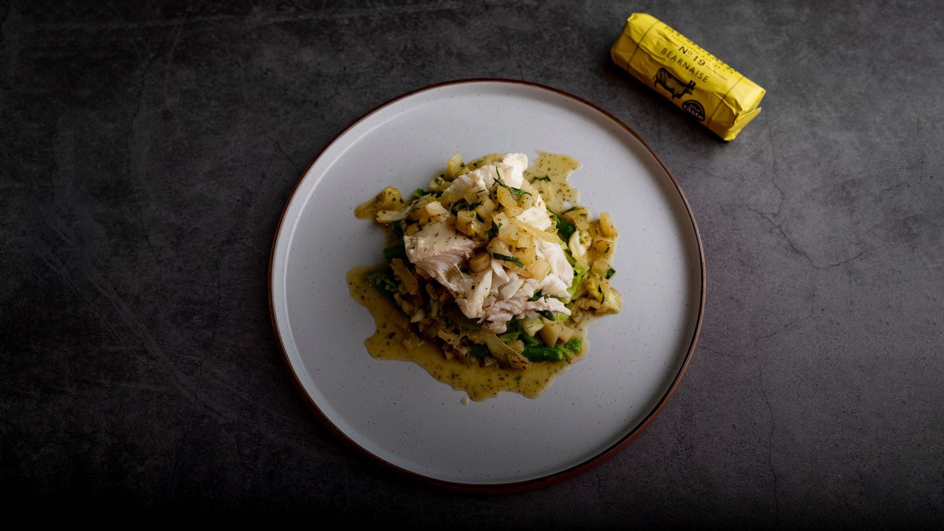 Poached Cod with Fennel, Lemon & Tarragon Butter, Savoy Cabbage and As