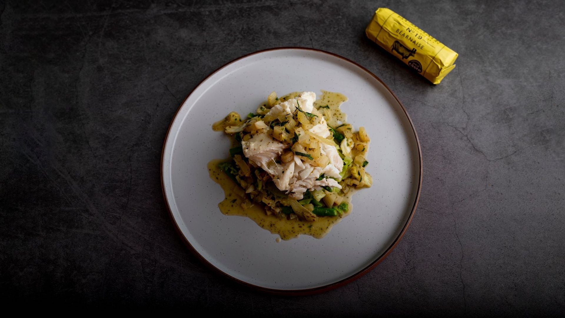 Poached Cod with Fennel, Lemon & Tarragon Butter, Savoy Cabbage and Asparagus
