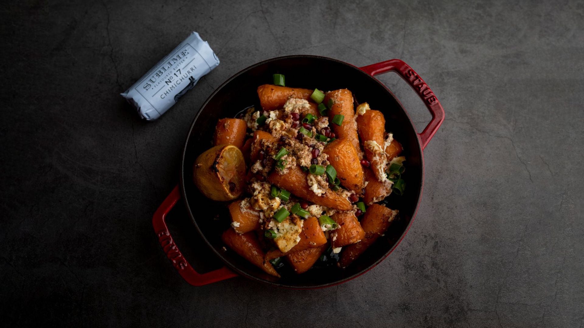 Roasted Chantenay Carrots with Feta, Spring Onion & Pomegranate